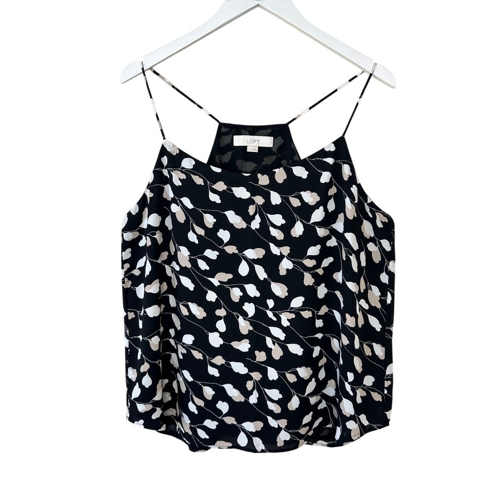 LOFT Women's Black White and Tan Leaf Design Camisole Top Size Large